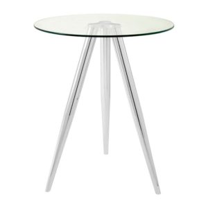 Alfratos Round Clear Glass Top Bar Table With Chrome Metal Legs