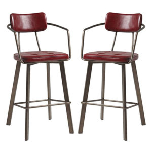 Alstan Vintage Red Faux Leather Bar Stools In Pair