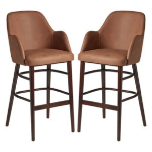 Avelay Vintage Cognac Faux Leather Bar Stools In Pair