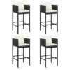 Avyanna Set Of 4 Poly Rattan Bar Chairs With Cushions In Black