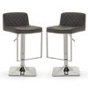 Baino Grey Leather Bar Chairs With Chrome Footrest In A Pair