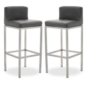 Baino Grey PU Leather Bar Chairs With Chrome Legs In A Pair