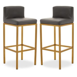 Baino Grey PU Leather Bar Chairs With Gold Legs In A Pair