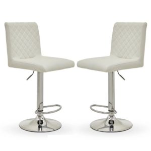 Baino White Leather Bar Chairs With Round Chrome Base In A Pair