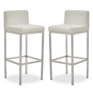 Baino White PU Leather Bar Chairs With Chrome Legs In A Pair