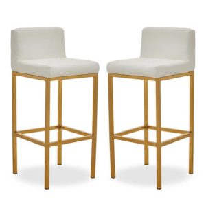 Baino White PU Leather Bar Chairs With Gold Legs In A Pair