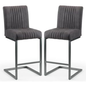 Barras Charcoal Grey Faux Leather Bar Stools In Pair