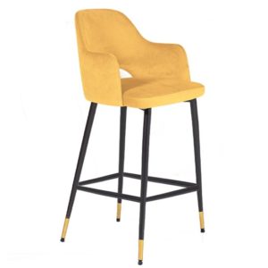 Biretta Velvet Bar Chair With Metal Frame In Mustard