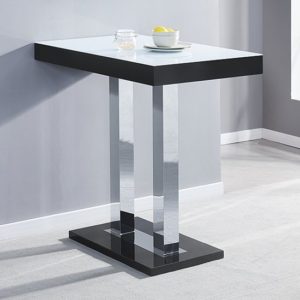 Caprice High Gloss Bar Table In Black With White Glass Top