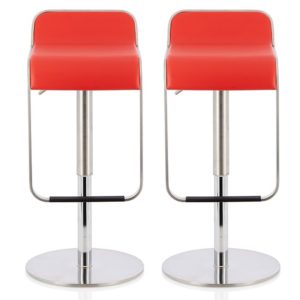 Cohasset Red Faux Leather Swivel Gas-Lift Bar Stools In Pair