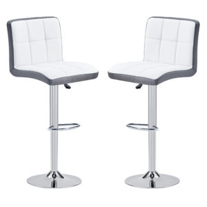 Copez White And Grey Faux Leather Bar Stools In Pair