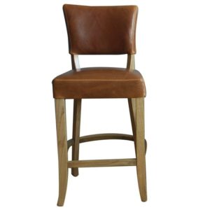 Dukes Leather Bar Chair With Wooden Frame In Tan Brown
