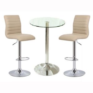 Gino Clear Glass Bar Table With 2 Ripple Stone Stools