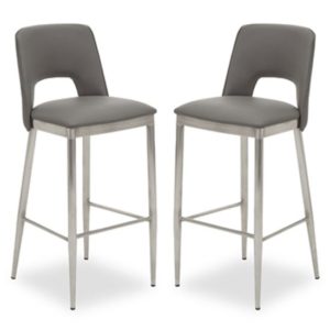Glidden Grey Leather Bar Chair With Brass Legs In Pair