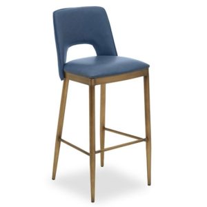 Glidden Leather Bar Chair With Brass Legs In Blue