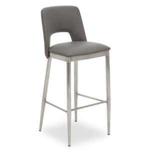 Glidden Leather Bar Chair With Silver Legs In Grey