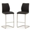 Irma Black Faux Leather Bar Chairs With Steel Legs In Pair