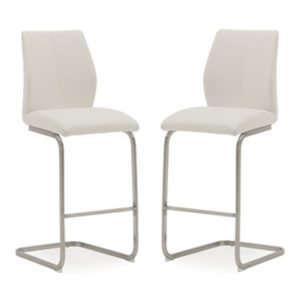 Irmak White Leather Bar Chairs With Steel Frame In Pair