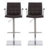 Jonka Brown Faux Leather Swivel Gas-Lift Bar Stools In Pair
