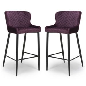 Malmo Mulberry Velvet Fabric Bar Stool With Metal Base In Pair