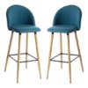 Nesat Blue Fabric Bar Stools With Wooden Legs In Pair