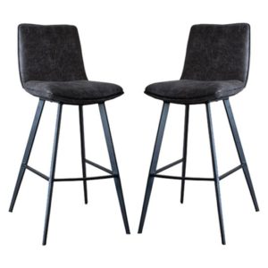 Palmer Grey Faux Leather Bar Stools In Pair