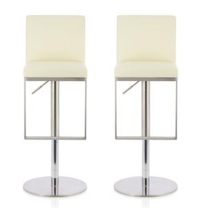 Petco Cream Faux Leather Swivel Gas-Lift Bar Stool In Pair
