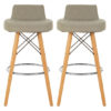 Porrima Grey Faux Leather Bar Stools With Natural Legs In Pair