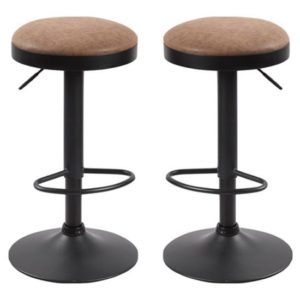 Remi Brown Woven Fabric Bar Stools With Black Base In A Pair