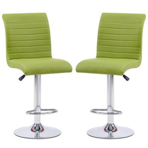 Ripple Green Faux Leather Bar Stools With Chrome Base In Pair