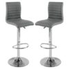 Ripple Grey Faux Leather Bar Stools With Chrome Base In Pair