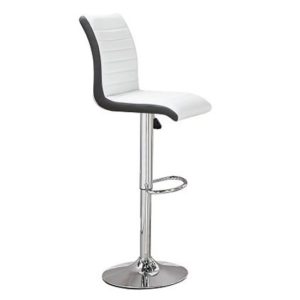 Ritz Faux Leather Bar Stool In White And Black With Chrome Base