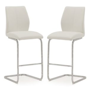 Samara Bar Chair In White Faux Leather And Chrome Legs In A Pair