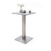 Soho Glass Bar Table Square In Light Grey And Brushed Steel Base