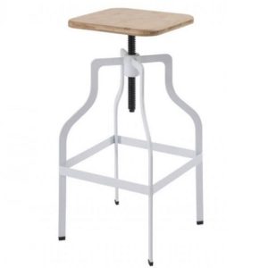 Staffin Bar Stool In White With Wooden Seat