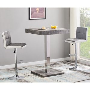 Topaz Concrete Effect Bar Table With 2 Copez Grey White Stools
