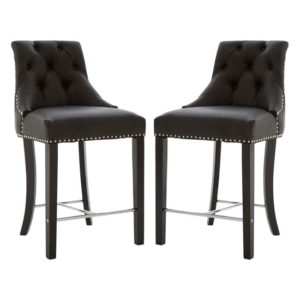 Trento Upholstered Black Faux Leather Bar Chairs In A Pair