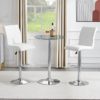 Vetro Round Clear Glass Bar Table With 2 Ripple White Stools