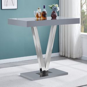 Vienna Rectangular Glass Top High Gloss Bar Table In Grey