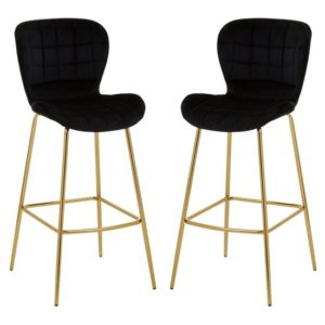 Warden Black Velvet Bar Chairs With Gold Legs In A Pair