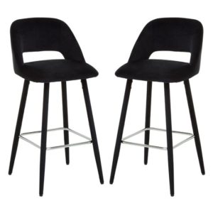 Warns Black Velvet Bar Chairs With Silver Footrest In A Pair