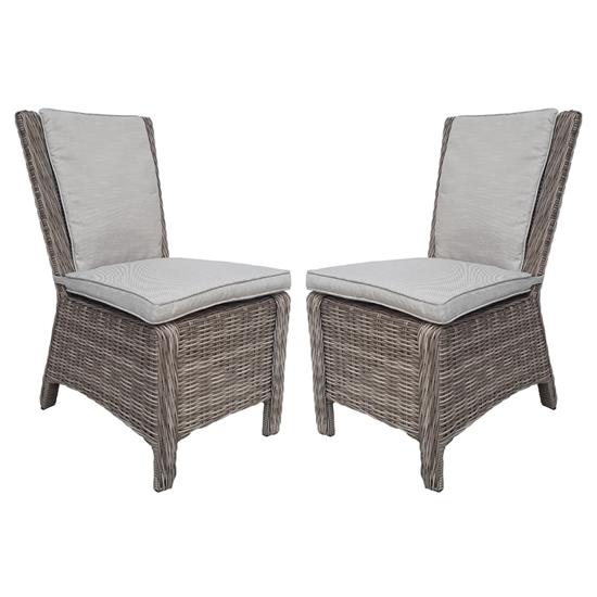 Abobo High Back Armless Fine Grey Fabric Dining Chair In Pair