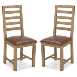 Albas Brown Leather Dining Chairs In A Pair With Wooden Frame