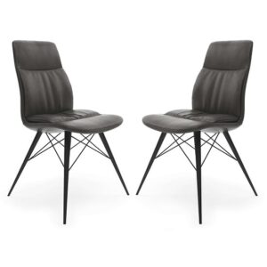 Andover Faux Leather Dining Chair In Antique Grey In A Pair