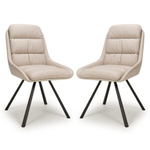 Aracaj Swivel Cream Leather Effect Dining Chairs In Pair
