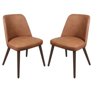 Avelay Vintage Cognac Faux Leather Dining Chairs In Pair