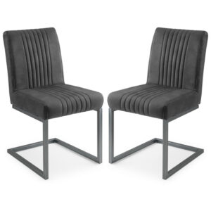 Barras Charcoal Grey Faux Leather Dining Chairs In Pair