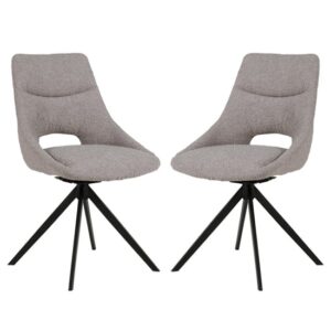 Balta Grey Fabric Dining Chairs With Black Metal Legs In Pair