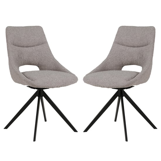 Bleta Grey Fabric Dining Chairs With Black Metal Legs In Pair