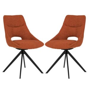Balta Rust Fabric Dining Chairs With Black Metal Legs In Pair